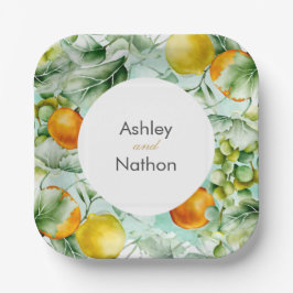 Elegante Blumen & Früchte Wasserfarben Hochzeit im Pappteller