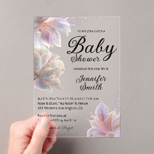 elegante Blumen glänzen Luxus Mädchen Baby-Party Acryleinladungen