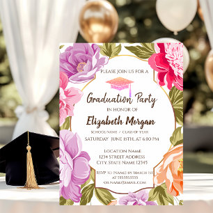 Elegante Blumen, Glitter-Abschlusskappe Einladung