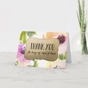 Elegante Blumen Gold Ehrenjungfer Dankeschön Dankeskarte