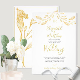 Elegante Blumen Gold Feierliche Hochzeit Einladung