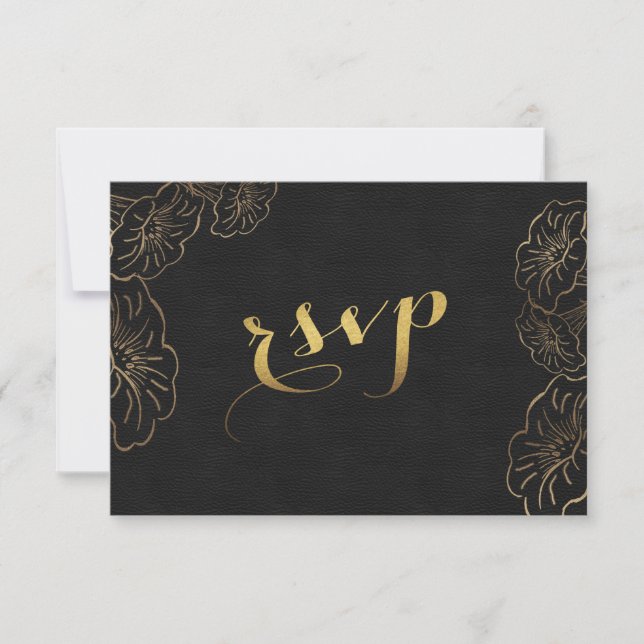 Elegante Blumen Gold Foil Wedding RSVP Karte (Vorderseite)