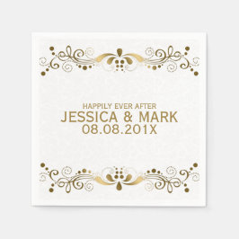 Elegante Blumen-Gold-Spitzen mit weißen Damasken 2 Serviette