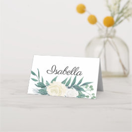 Elegante Blumen Grün Weiss Platzkarte