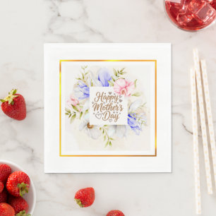Elegante Blumen Happy Mother’s Day I Gold Glitter Serviette