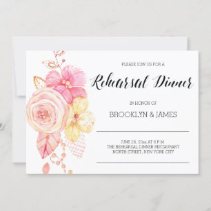 Elegante Blumen Hochzeit Probe Einladung Perlen