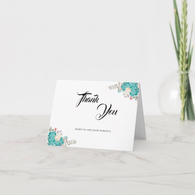 Elegante Blumen Hochzeitliches Wasser Dankeskarte (Vorderseite)