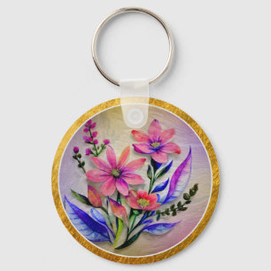 Elegante Blumen I Wasserfarbe Rosa und Lila Blüte Schlüsselanhänger
