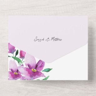 Elegante Blumen in Lilac und Rosa All In One Einladung