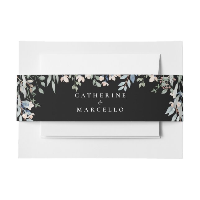 Elegante Blumen Kaskade Schwarz-Weiß Hochzeit Einladungsbanderole (Vorderseite Beispiel)