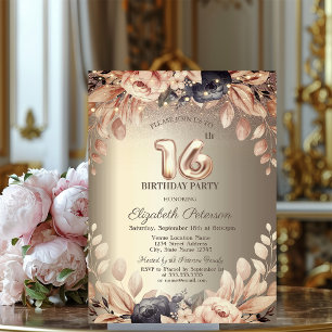 Elegante Blumen,Lichterkette 16. Geburtstag Einladung