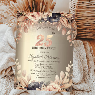 Elegante Blumen-Lichterkette 25. Geburtstag Einladung