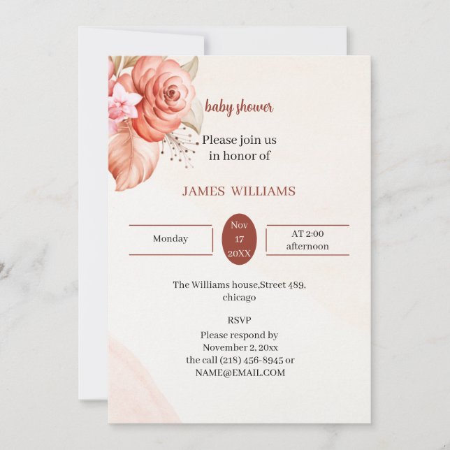 Elegante Blumen-Rahmen-Babydusche individuell ange Einladung (Vorderseite)