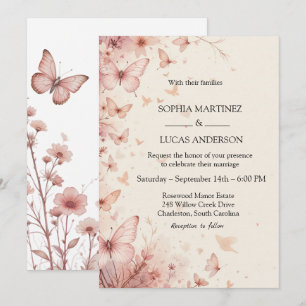 Elegante Blumen-Schmetterling-Hochzeit Einladung