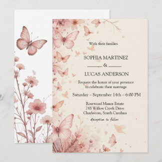 Elegante Blumen-Schmetterling-Hochzeit Einladung