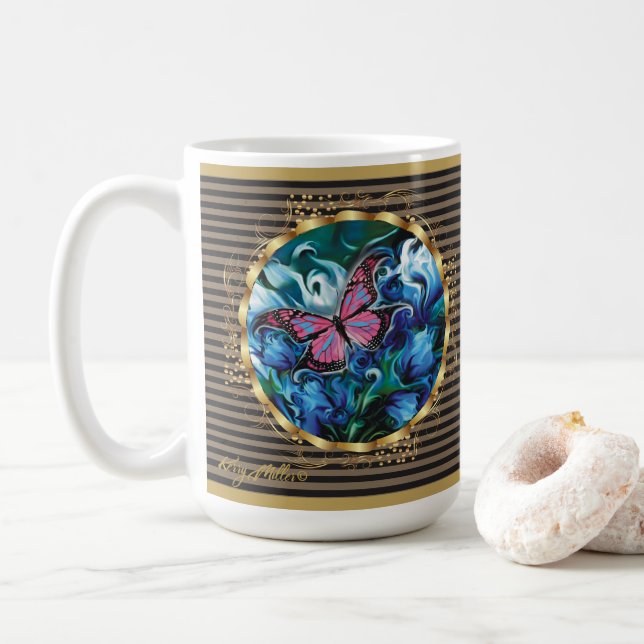 Elegante Blumen & Schmetterling Muttertag Tasse (Mit Donut)