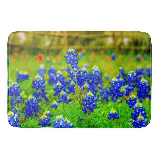 Elegante Blumen Texas Bluebonnets Moderne Badematte (Vorderseite)