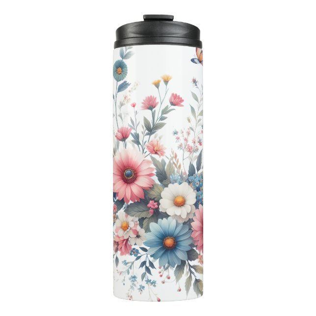 Elegante Blumen Thermosbecher (Vorderseite)