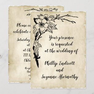 Elegante Blumen- und alte Pergament-Vintage-Hochze Einladung