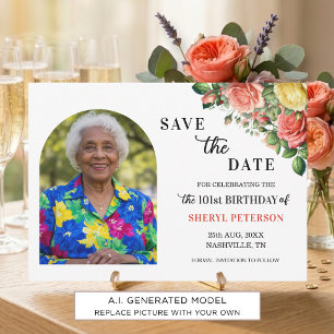 Elegante Blumen- und Foto-101-Geburtstagsfeier  Save The Date