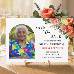 Elegante Blumen- und Foto-101.-Geburtstagsfeier  Save The Date