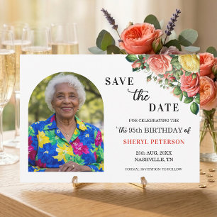 Elegante Blumen- und Foto-95-Geburtstagsfeier  Save The Date