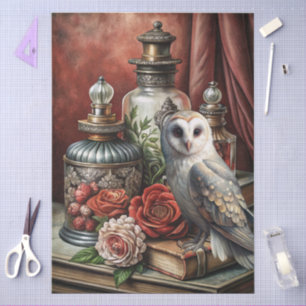 Elegante Blumen- und weiße Eulen-Möbel-Decoupage Seidenpapier