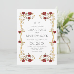 Elegante Blumen Verzierte Rose Hochzeit  Einladung