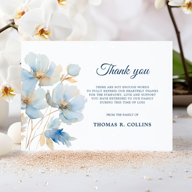 Elegante Blumen Vielen Dank Karten nach der Beerdi (Elegant Blue Flowers Thank You Cards After Funeral)