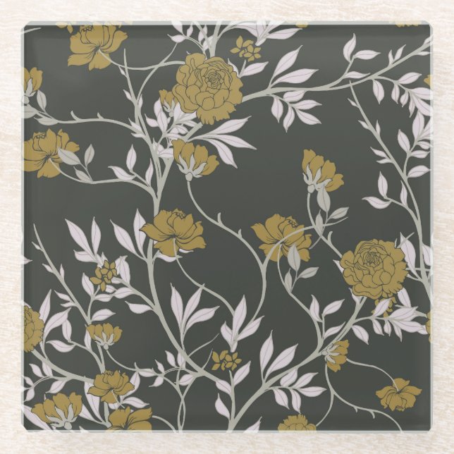 Elegante Blumen: Vintages Musterdesign. Glasuntersetzer (Vorderseite)