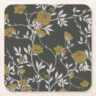 Elegante Blumen: Vintages Musterdesign. Rechteckiger Pappuntersetzer