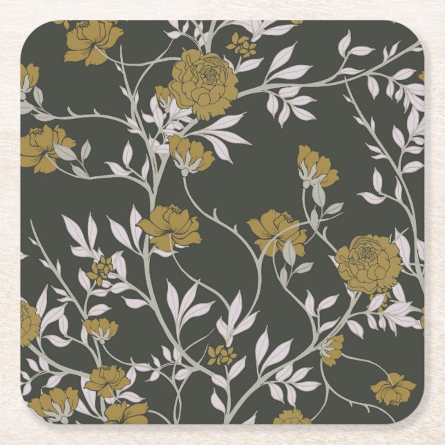 Elegante Blumen: Vintages Musterdesign. Rechteckiger Pappuntersetzer (Vorderseite)