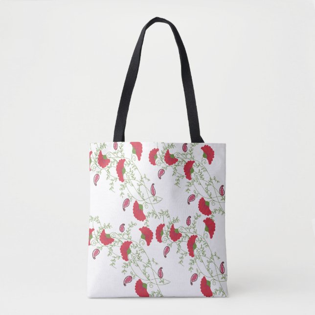 Elegante Blumen-Volkskunst-Leinwand-Tasche  (Vorderseite)