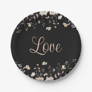 Elegante Blumen-Wildblumen-Liebe-Schwarze-Boho-Hoc Pappteller