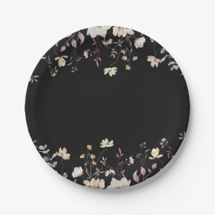 Elegante Blumen-Wildblumen Schwarze Boho-Hochzeit Pappteller