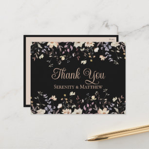 Elegante Blumen-Wildblumen-Schwarze Hochzeits-Dank Postkarte