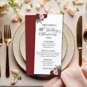 Elegante Blumen zum 40. Hochzeitstag Menükarte