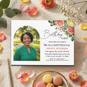 Elegante Blumen zum 52. Geburtstag mit Foto Einladung