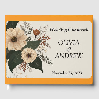 Elegante Blumenakzente und Farbpalette Hochzeit Gästebuch