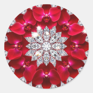 Elegante Blumenanordnung mit roten Orchideen Runder Aufkleber