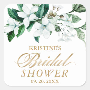 Elegante Blumenaquarell-Grün-Brautparty Quadratischer Aufkleber