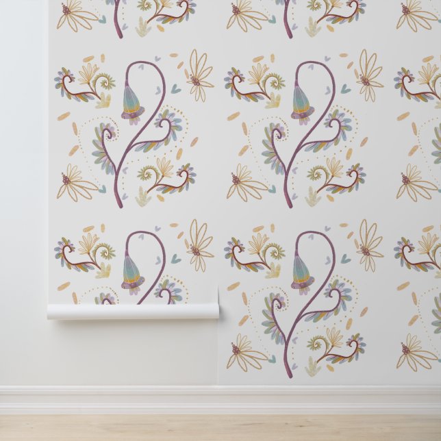 elegante Blumenaquarell Tapete (Anwendung)