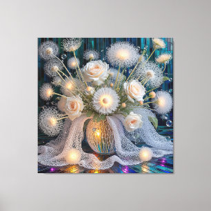 Elegante Blumenarrangement mit beleuchteten Rosen Leinwanddruck