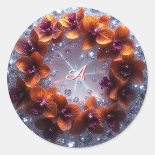 Elegante Blumenarrangement mit Orchideen Runder Aufkleber