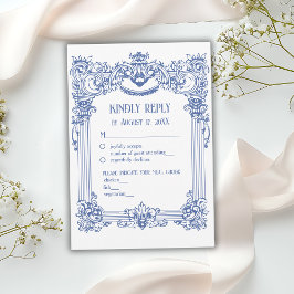 Elegante Blumenbarocke Blauer Säulenhochzeit RSVP Karte