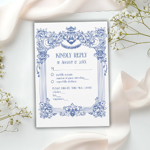 Elegante Blumenbarocke Blauer Säulenhochzeit RSVP Karte