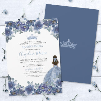 Elegante Blumenblauer Quinceanera Einladung