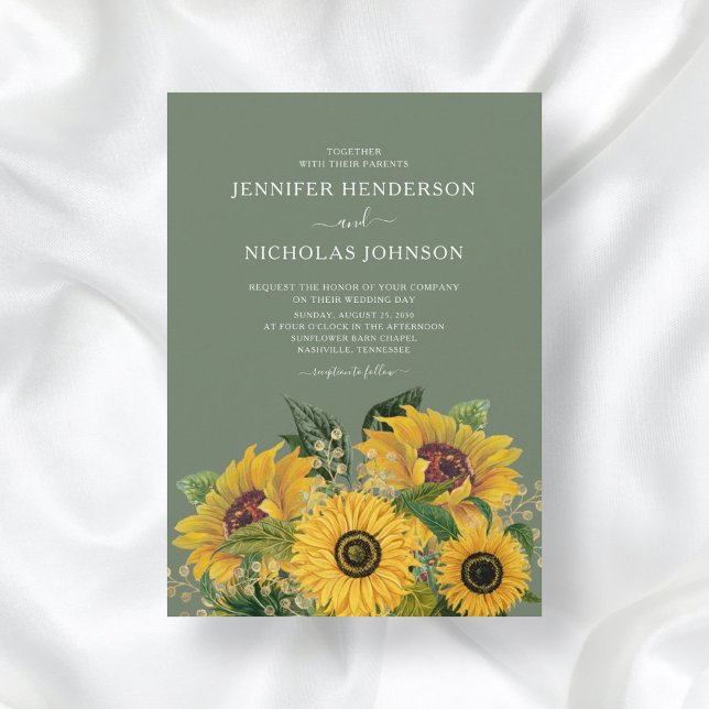 Elegante Blumenblumen Grüne Hochzeit Einladung (Von Creator hochgeladen)