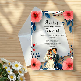 Elegante Blumenbräune Groom Chic Hochzeit Acryleinladungen