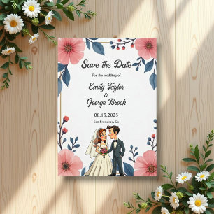Elegante Blumenbräune Groom Chic Hochzeit Save The Date